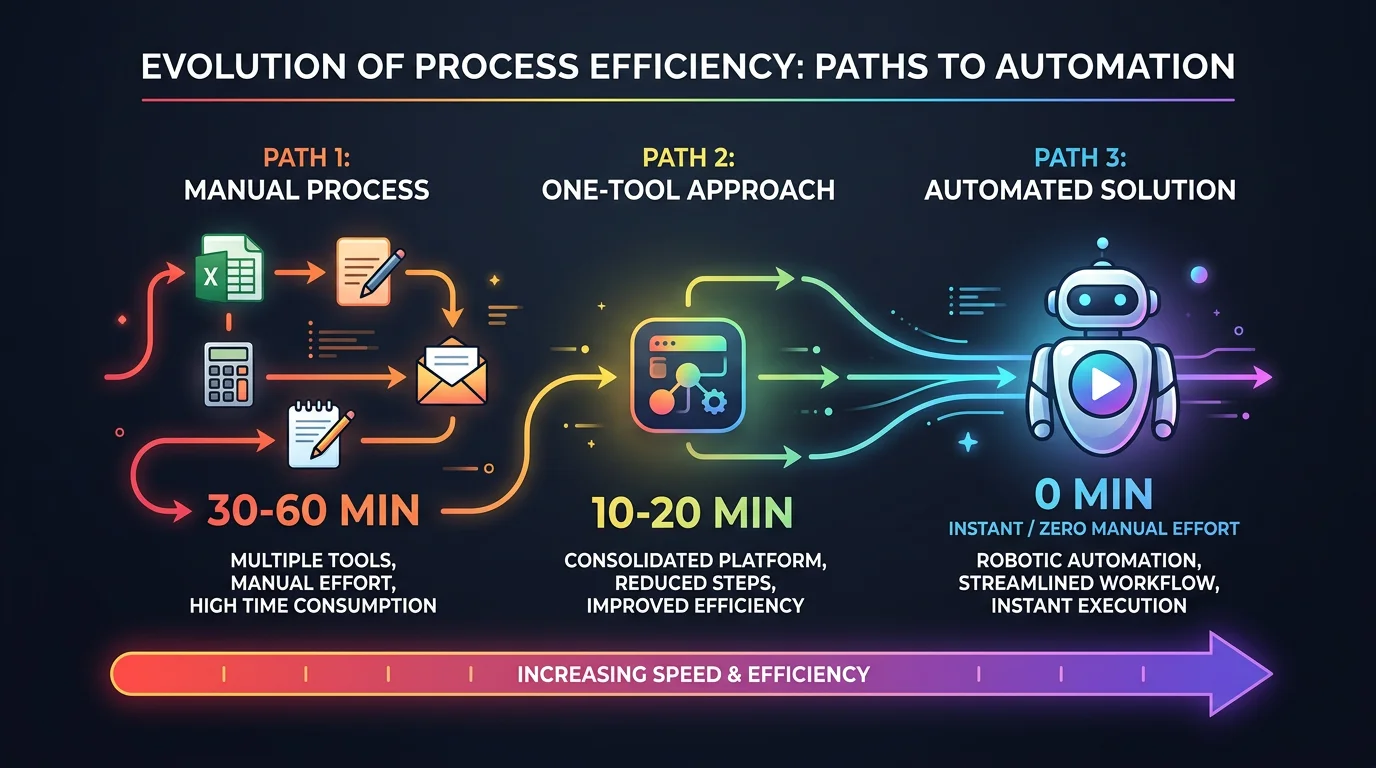 3 approaches to making AI videos: manual stack (30-60 min), one-tool generator (10-20 min), full automation (0 min)