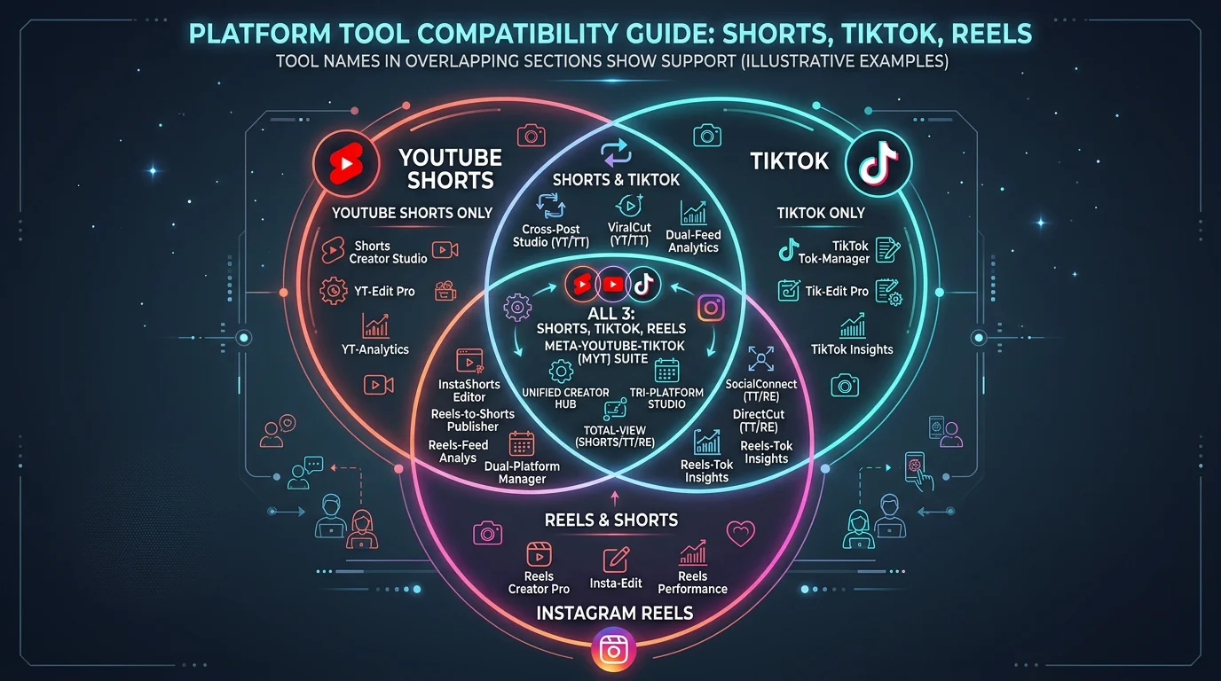 Venn diagram showing which faceless video generators auto-post to YouTube, TikTok, and Instagram
