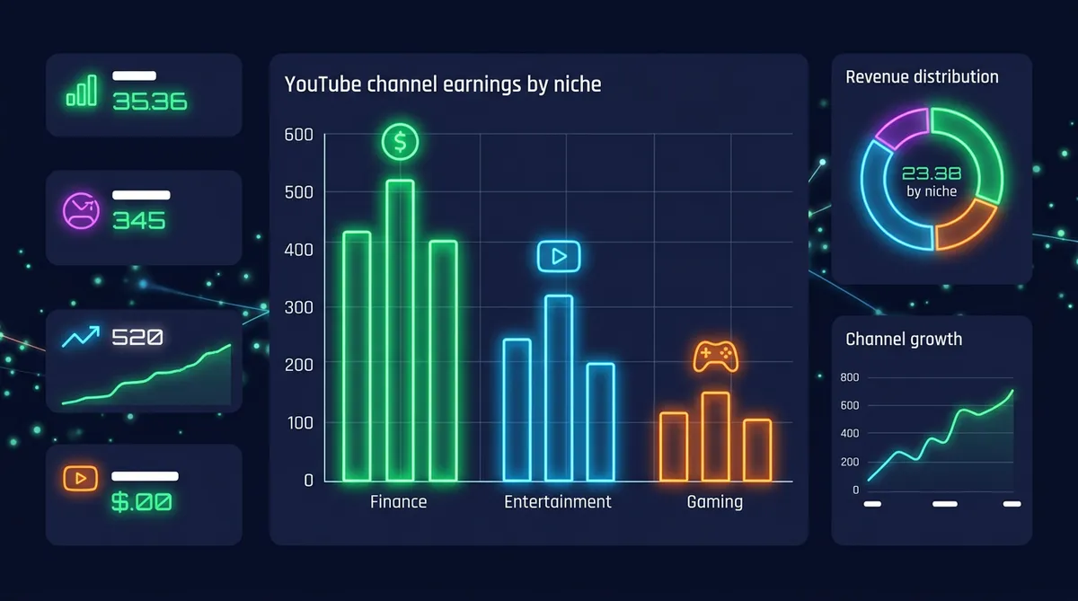 Revenue comparison chart for faceless YouTube channels by niche and subscriber count