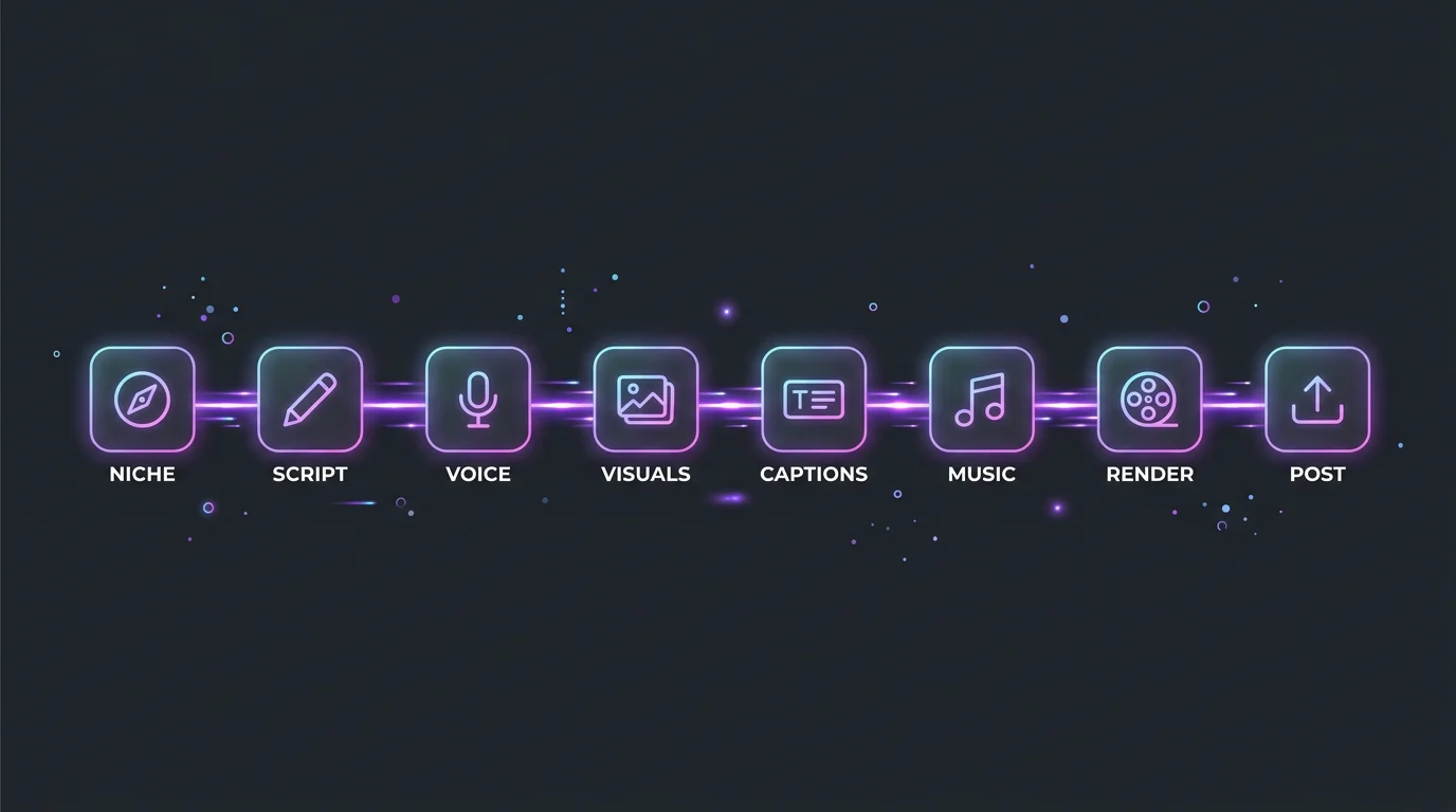 Step-by-step workflow for creating faceless reels with AI — from niche selection to auto-posting