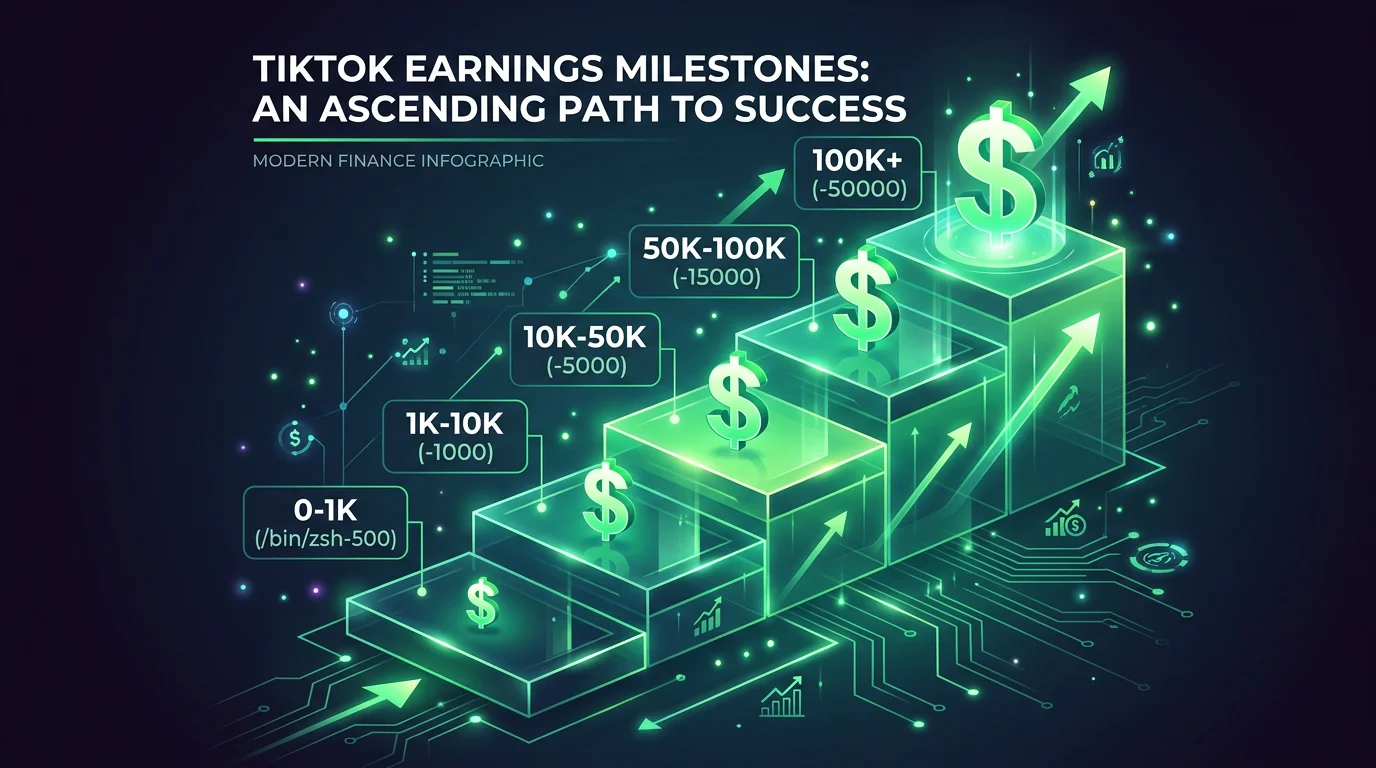 TikTok earnings milestones — from $0 at 0 followers to $50,000+ at 100K followers