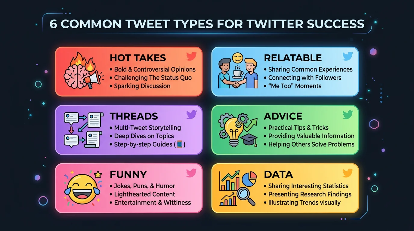 6 tweet types that work best as videos: hot takes, relatable, threads, advice, funny, data
