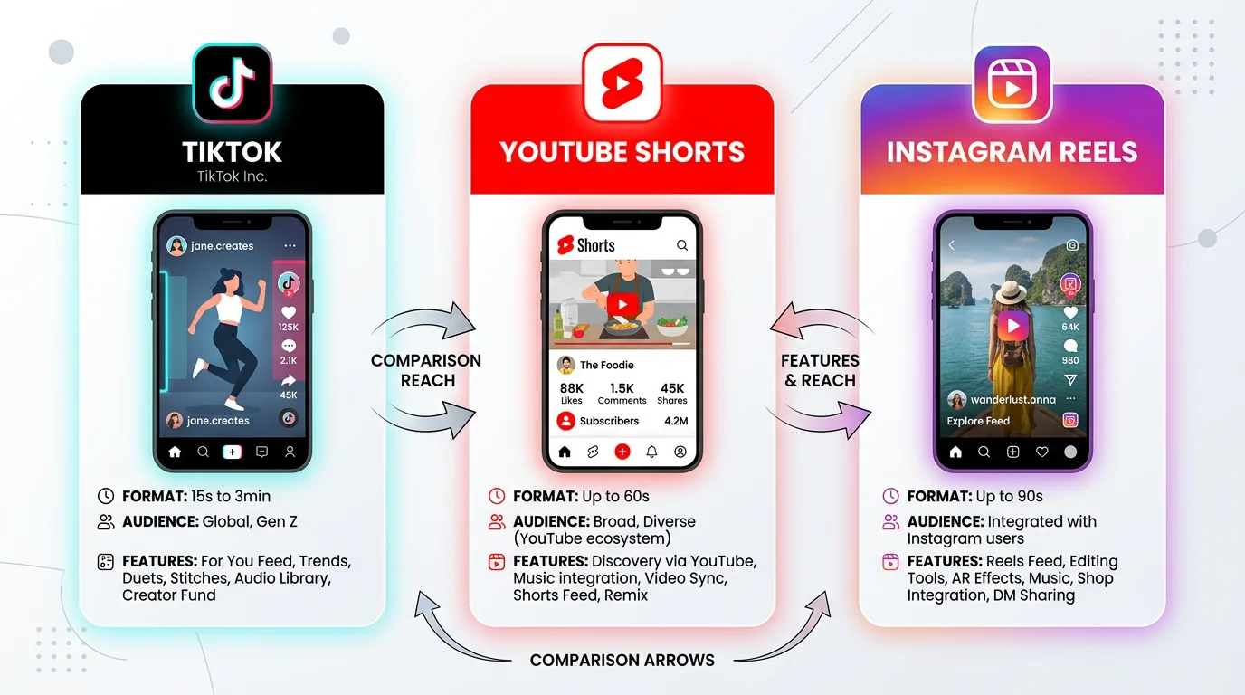 YouTube Shorts vs TikTok vs Instagram Reels platform comparison
