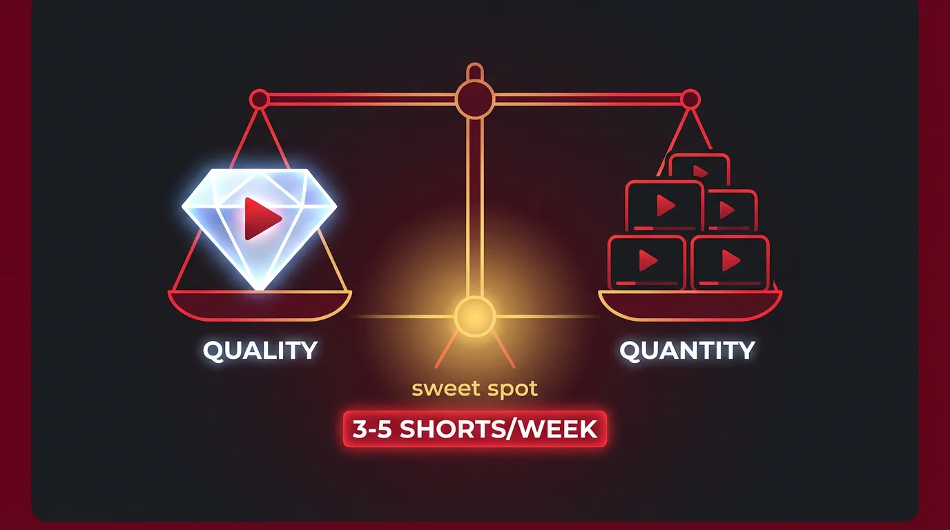 Visual showing the balance between YouTube Shorts quality and quantity for optimal growth