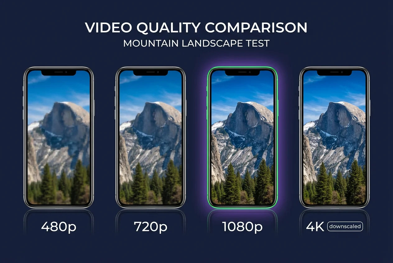 Comparison of YouTube Shorts resolution options from 480p to 4K showing recommended 1080x1920